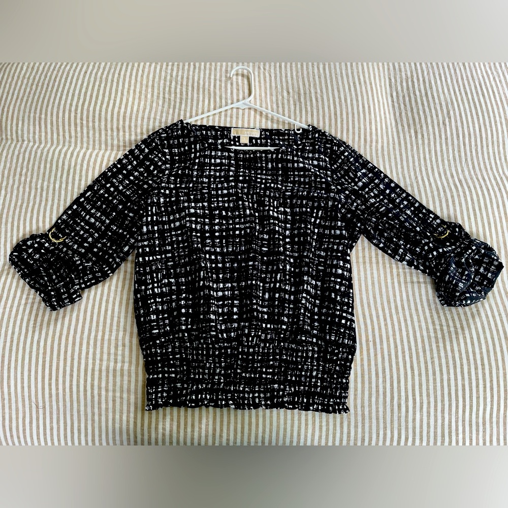 Michael Kors Black & White 3/4 Sleeve Blouse